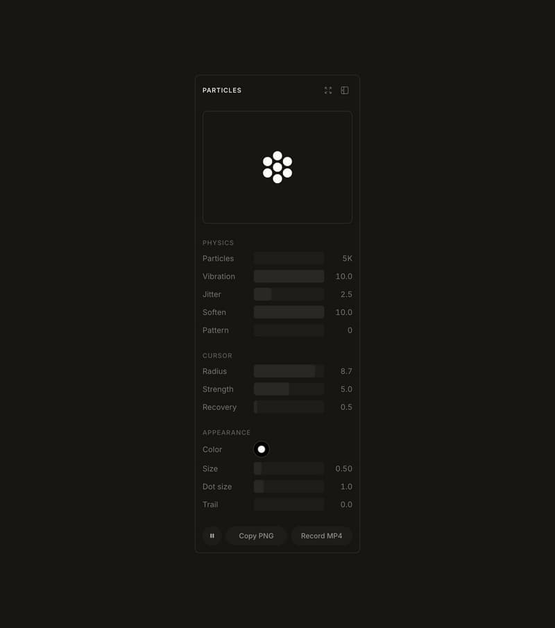Particles panel